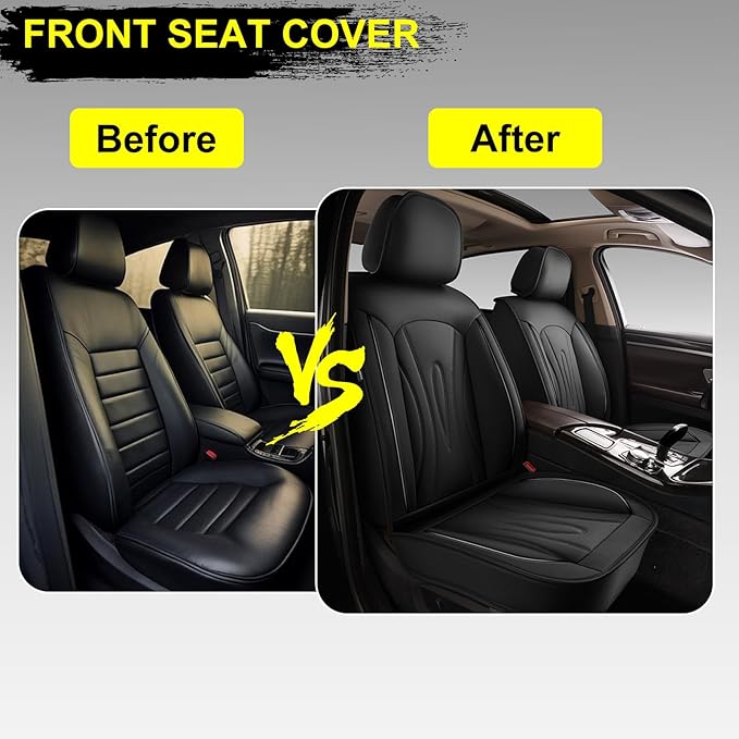 Front Car Seat Covers 2-Piece Set Fit for Toyota Tacoma 2016-2024,Non-Slip Laux Leather Waterproof Seat Covers(Black,2PCS Front)