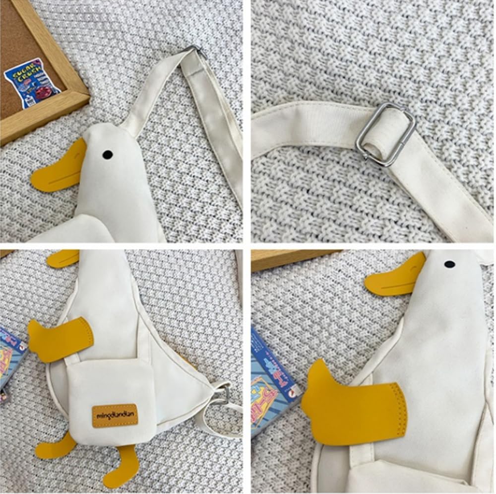Cute Duck Purse Canvas Messenger Bag Cartoon Chest Wallet Novelty Bag Unisex Funny Shoulder Bag for Girls Women Daily Use ﻿ (White)