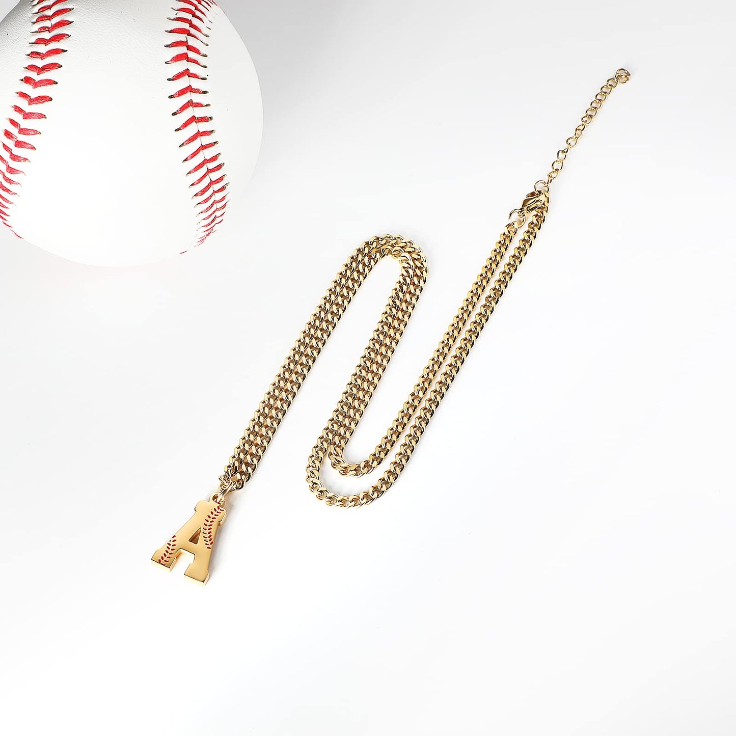AIAINAGI Baseball Initial A-Z Letter Necklace for Men Baseball Charm Pendant Stainless Steel Gold Chain 22inch Personalized Base
