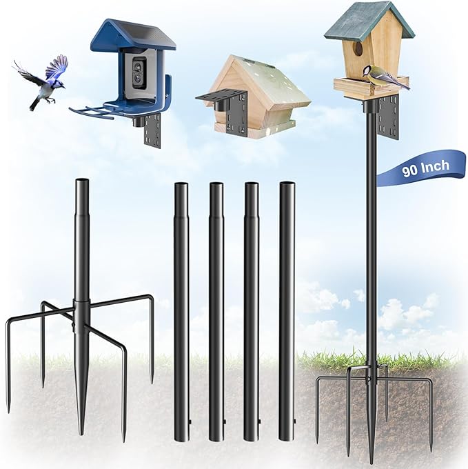 Onlyfly Bird Feeder Pole - 90 Inch Slip-Fit Structure for Anti-Wobble Stability, 1-Inch Steel Station with Universal Mount...