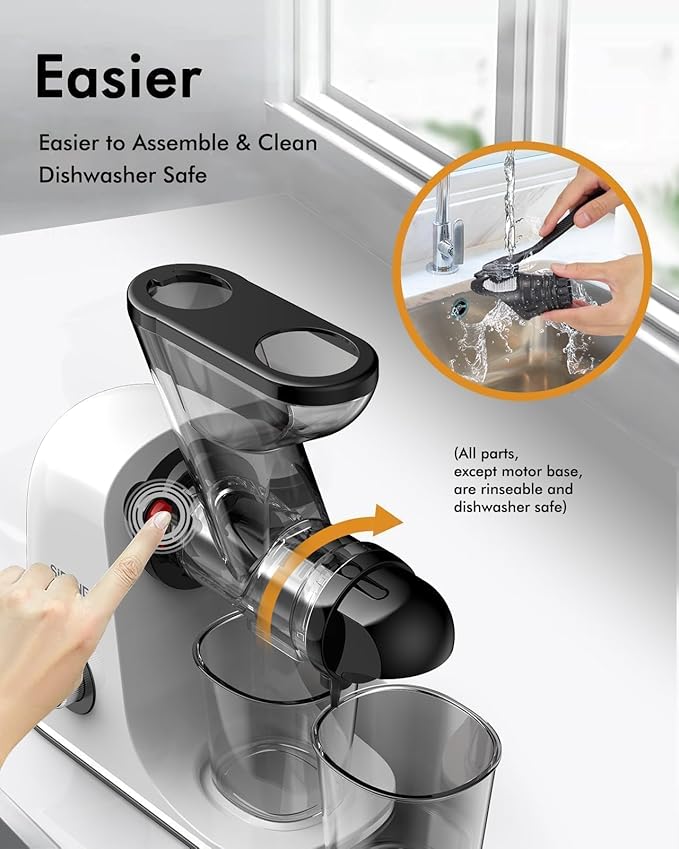 Cold Press Juicer Machine - Slow Masticating Juicer, Easy to Clean, White