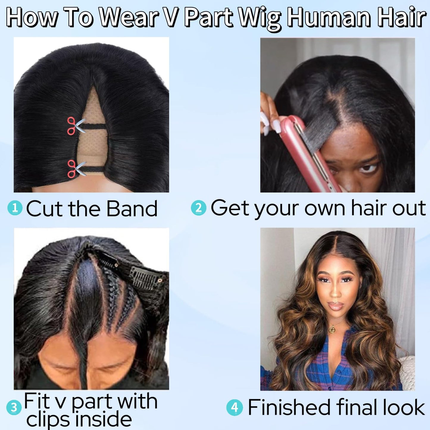 XSSXAKO V Part Wig Human Hair Body Wave Wig Upgradae Wigs Human Hair V Part Half Wigs for Black Women No Glueless No Leave Out B
