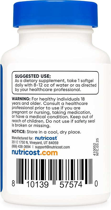 Nutricost Vitamin K2 MK-7 Supplement (100 mcg) 120 Softgels - GMO-Free