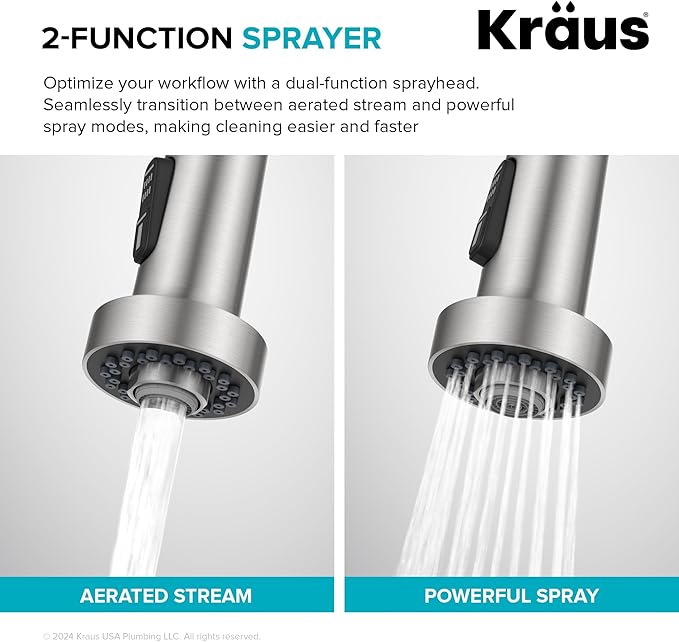 Kraus KPF-1610SFS Bolden 18-Inch Commercial Kitchen Faucet with Dual Function Pull-Down Sprayhead in all-Brite Finish, Spot Free Stainless Steel