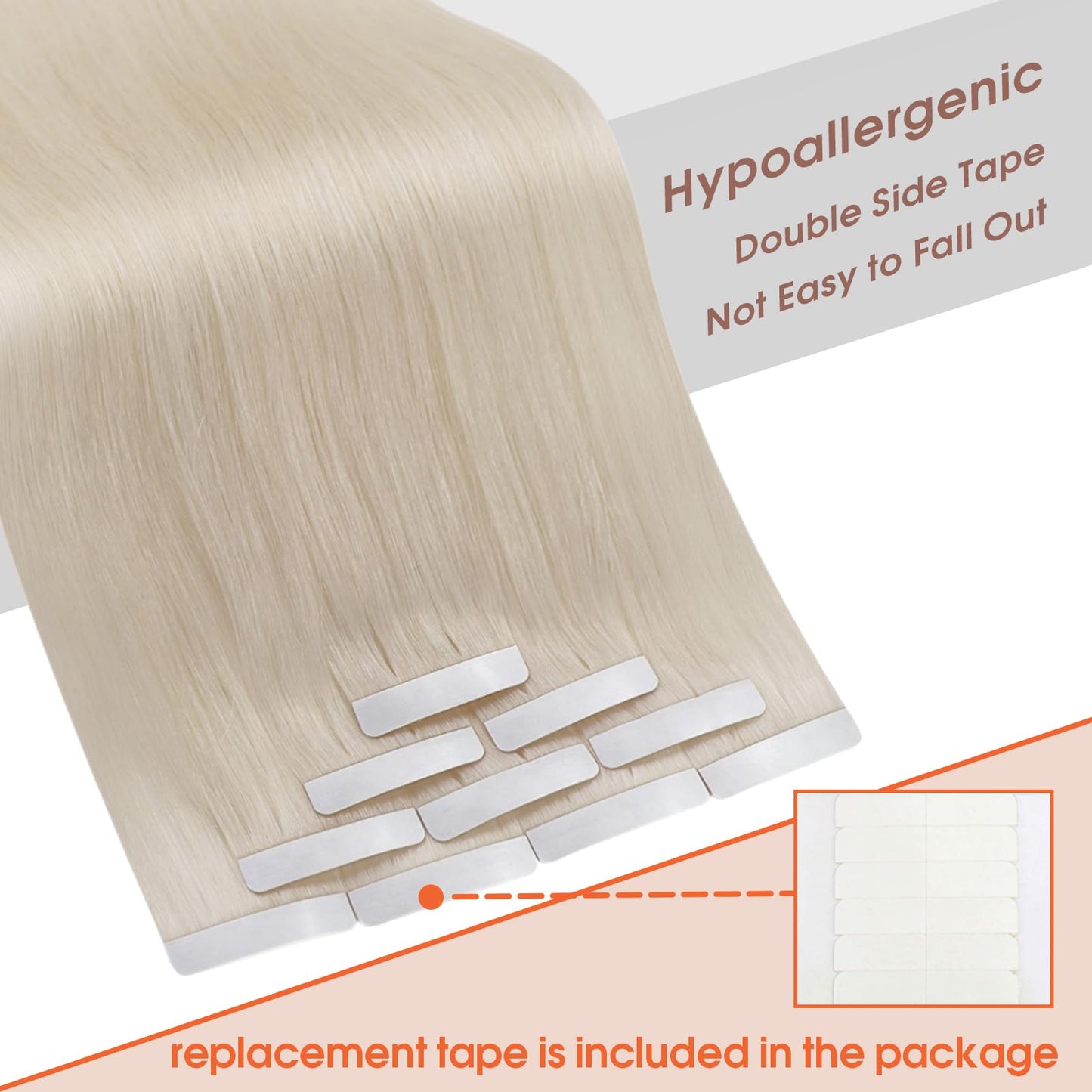 Sunny Hair Tape in Hair Extensions Real Human Hair Invisible Remy Hair Extensions Tape ins for Women White Blonde 22 inch 25G