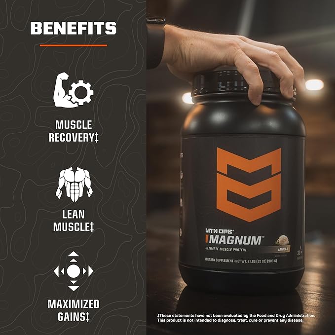 MTN OPS Magnum Cookies & Cream Protein Powder, 23g of Whey Isolate Protein & Milk Protein with BCAAs, Zero Sugar & Gluten Free, Cookies& Cream, 30-Serving Tub