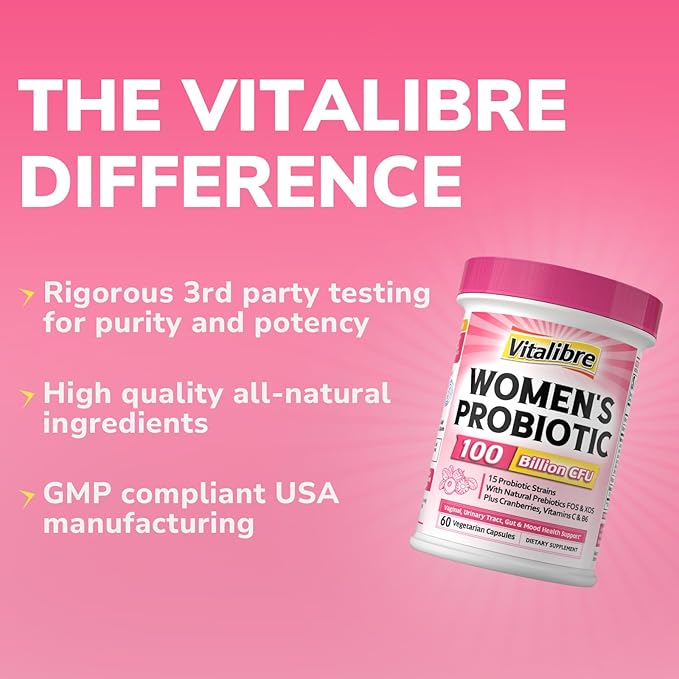 Women's Probiotics 100 Billion CFU, 15 Strains, w/Prebiotic, Cranberry, Vitamin B6 & VC, Gut, Vaginal & Mood Health, Shelf Stable, 60 Vegan Caps