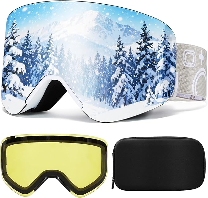 VCOROS Magnetic Ski Goggles UV400 Protection Snow Snowboard Goggles OTG Anti-Fog Goggles For Snowmobile Skiing Skating