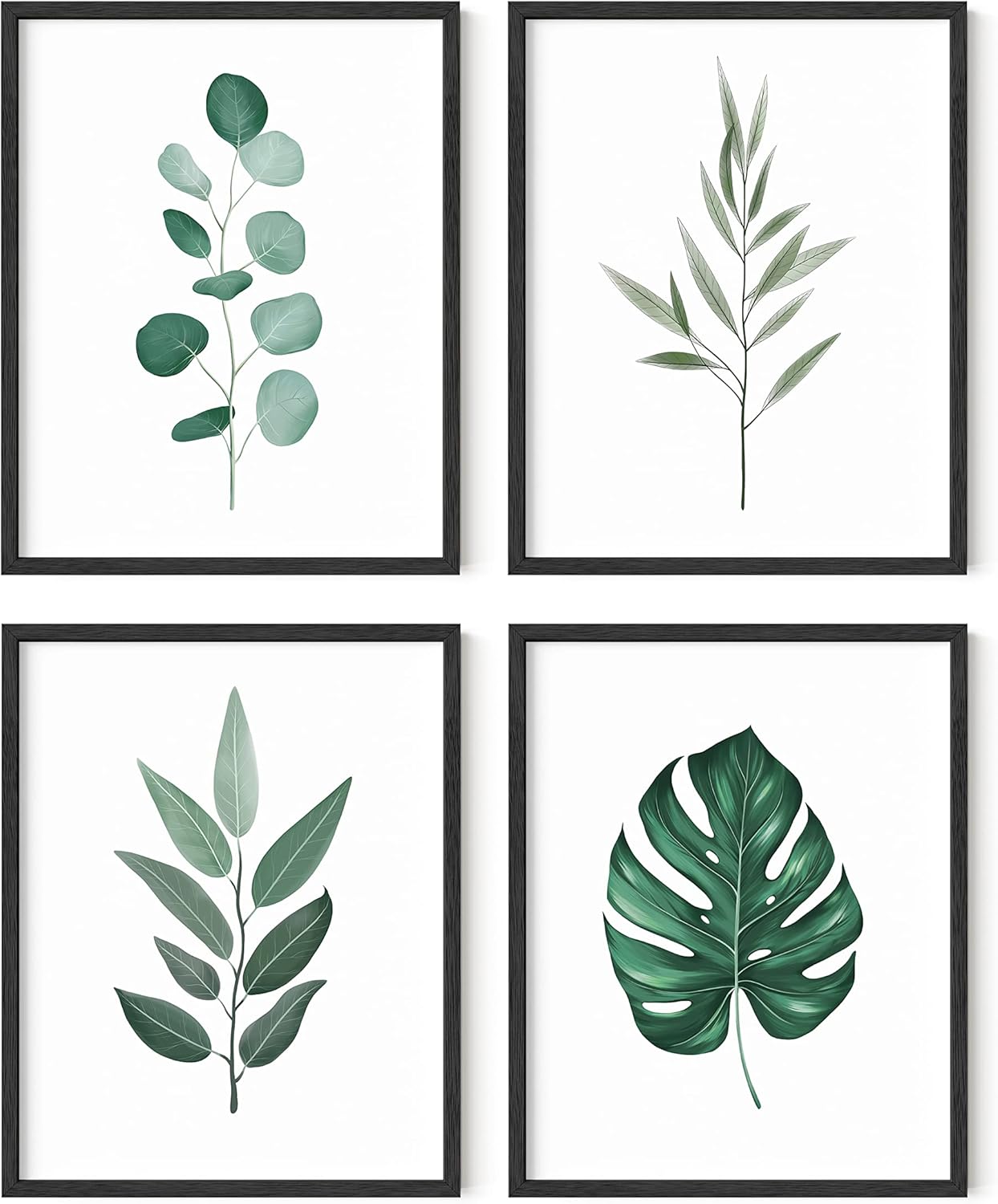 HAUS AND HUES Framed Botanical Wall Art - Plant Wall Decor, Tropical Green Leaves Pictures, Plant Pictures, Leaves Print (11x14, Black Framed)