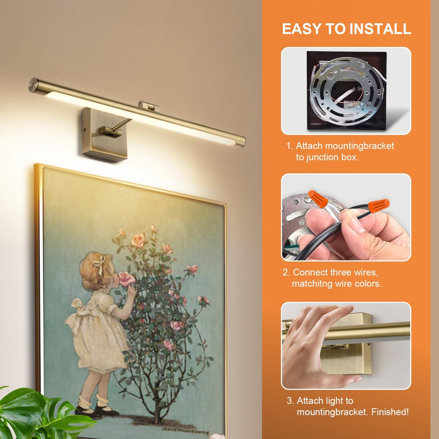 Joosenhouse LED Picture Light, Dimmable 24.4in Antique Bronze, Metal, 14W (70W Eqv.), Hardwired, Warm White, Model 7520-12