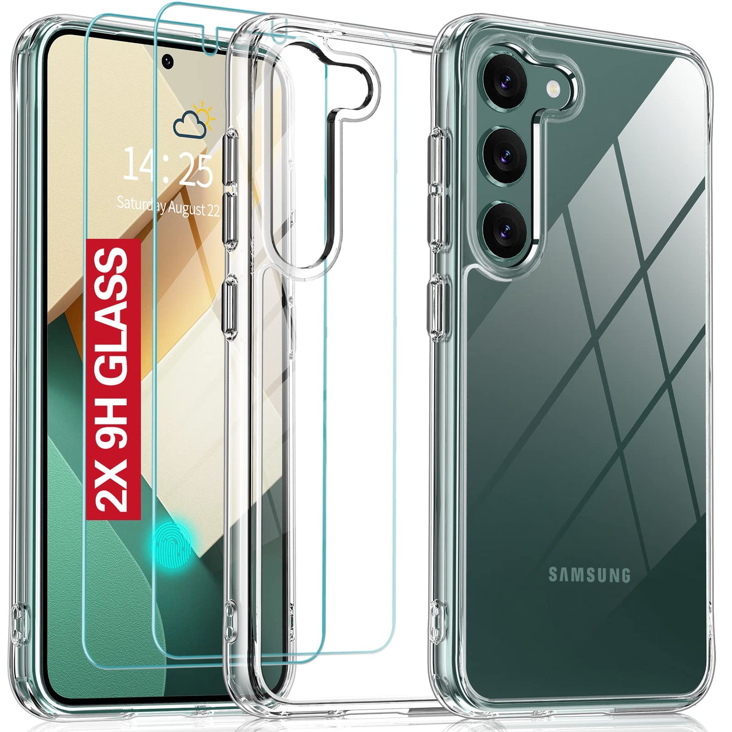 Oterkin For Samsung Galaxy S23 Case,[Anti-Yellowing Technology] With [2Pcs Tempered Glass Screen Protector][Built-In 4 Airbags][