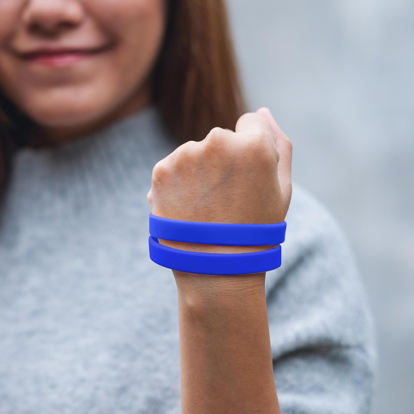 Lesnala 24Pcs Royal blue color blank silicone bracelet Solid color rubber wristbands Stretch wristbands for events Men Women Tee