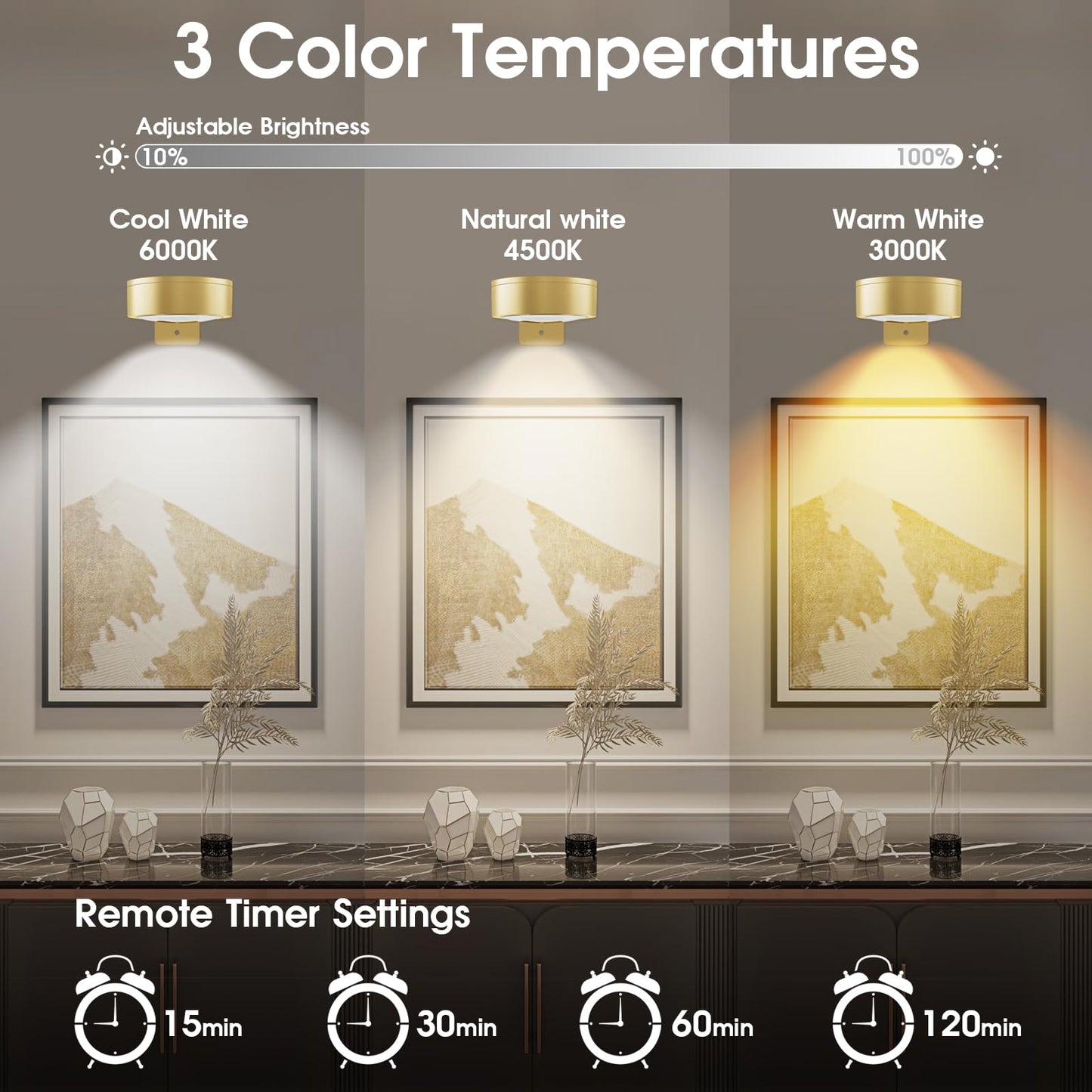 SIXDEFLY Picture Lights, 3 Lighting Modes, Rechargeable LED Art Display Light, 6 Pack, Gold