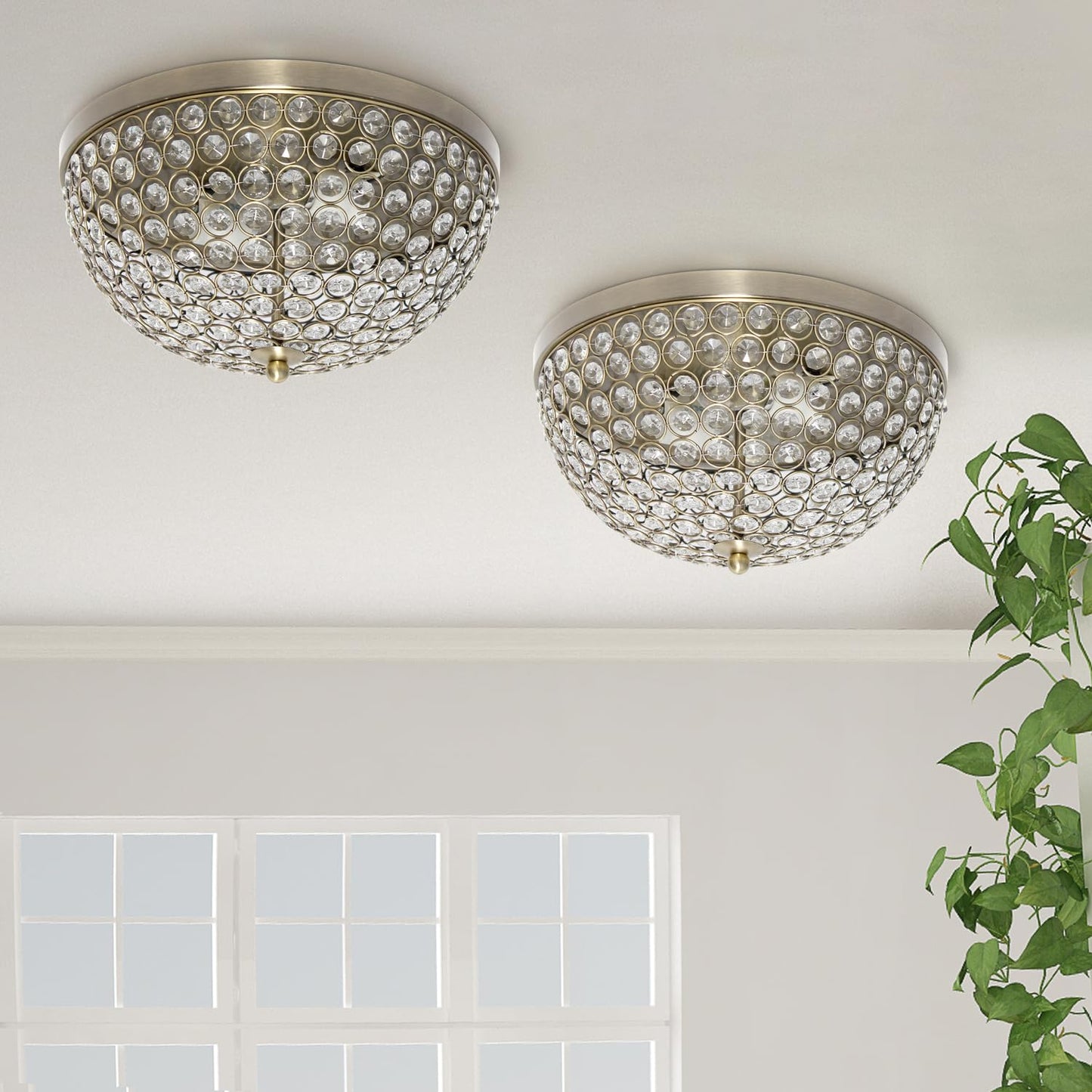 All The Rages 2-Light Flush Mount Ceiling Light, Crystal, Antique Brass, Model Lhm-2000-Ab-2Pk, Set Of 2