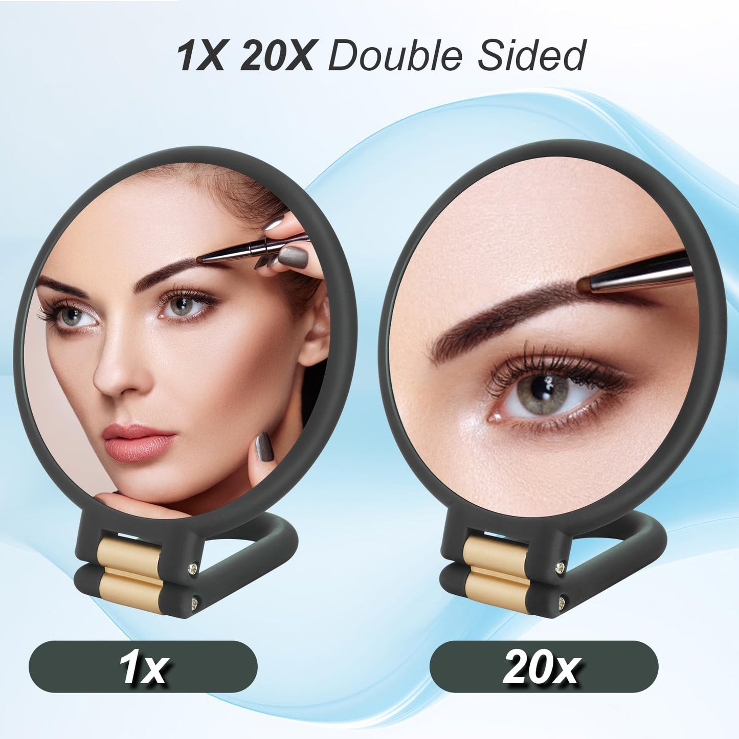 Martvex 1x 20x Magnifying Travel Mirror, Hand Mirror with Handle - Double Side Hand Held Mirror with 1x 20x Magnification & Fold