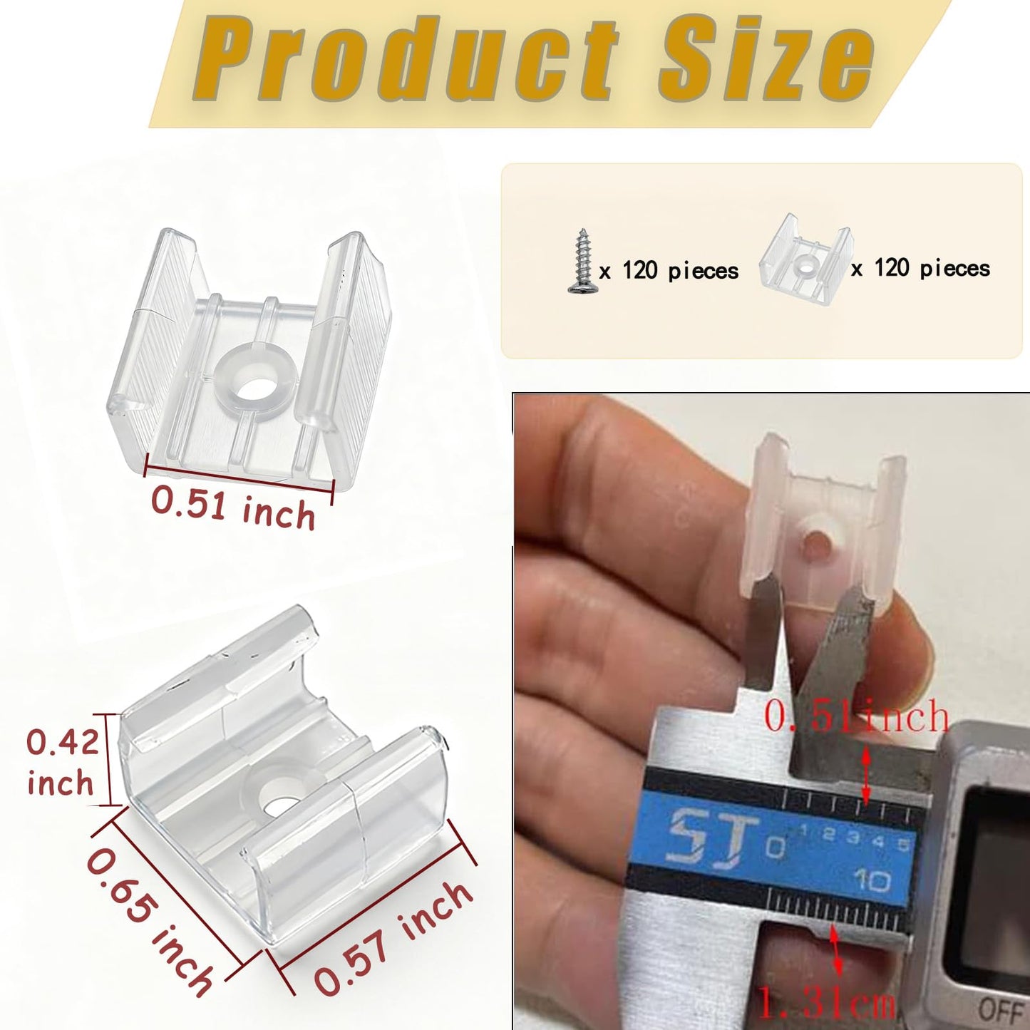 GYGhaoho LED Strip Light Clips, 120pcs, Plastic, 13mm/0.51inch, White, Model GHR00101