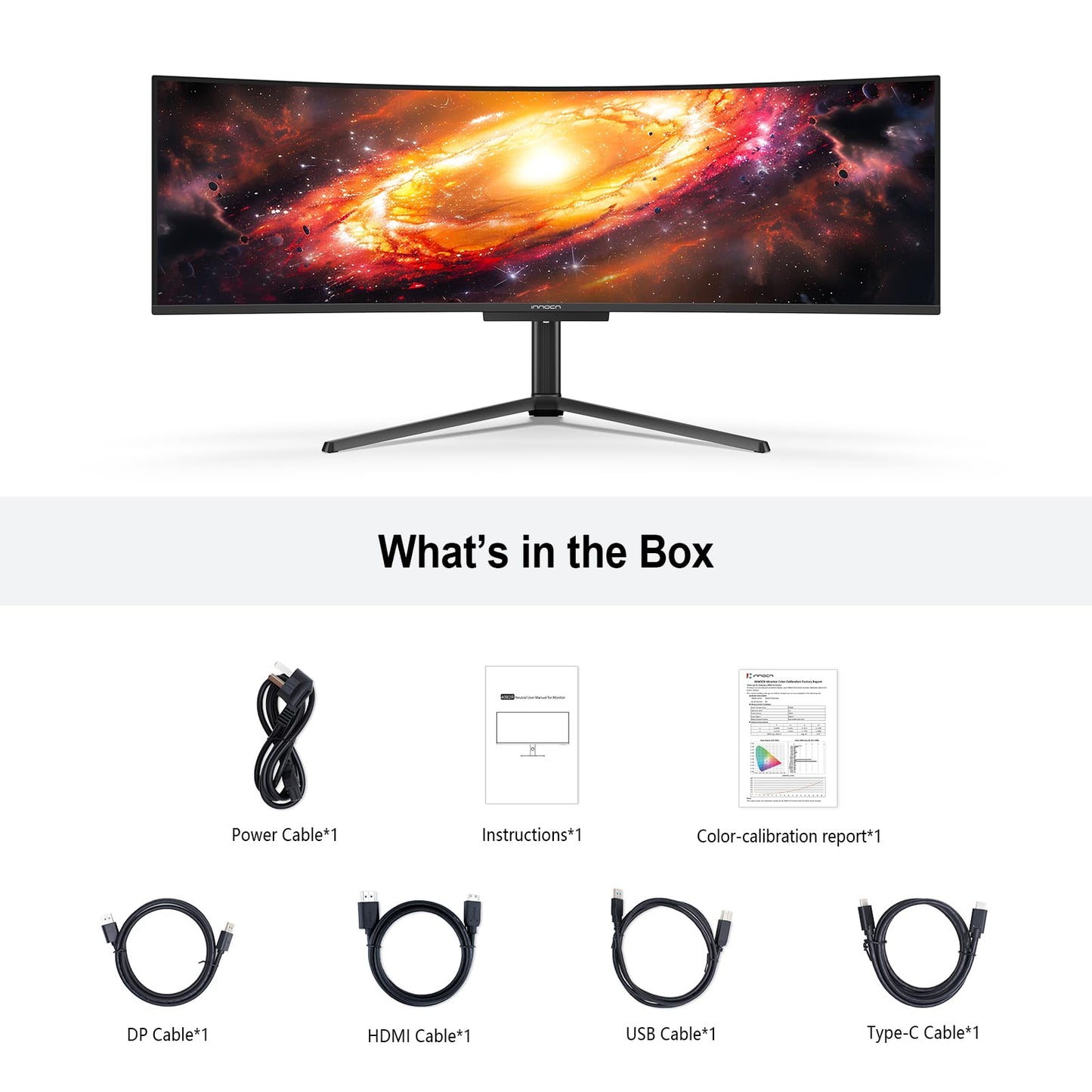INNOCN 49" OLED Ultrawide Curved Gaming Monitor 5120 x 1440p 144Hz, 0.03ms, USB Type C 90W, HDMI 2.1, DisplayPort, USB Hub, Speakers, Adaptive-Sync, Adjustable Stand, Black