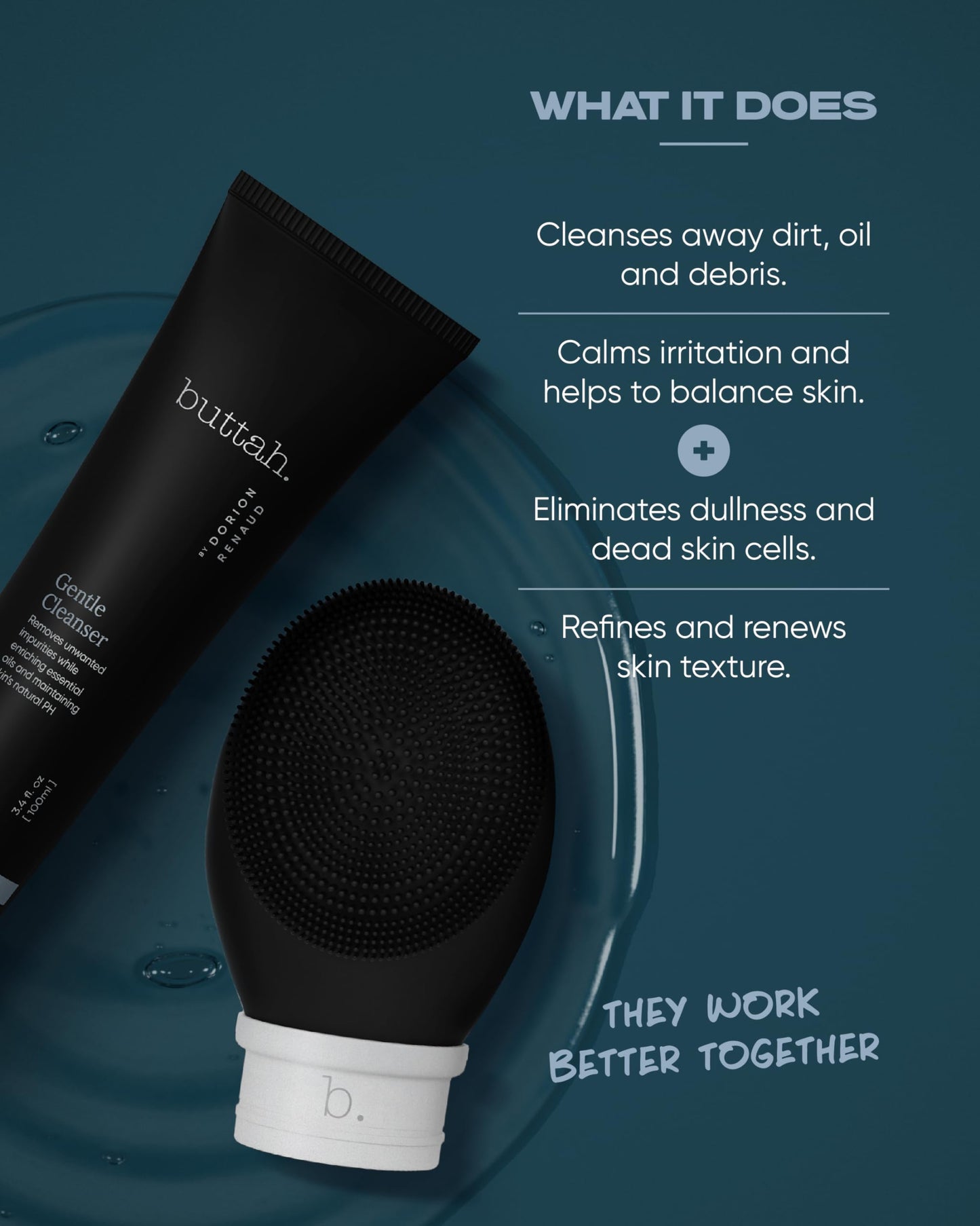 Buttah Skin by Dorion Cleanse + Vibe Brush Kit | Vibe Cleansing Face Brush | Buttah Facial Cleanser 3.4oz | 2-Speed Sonic Pulsat