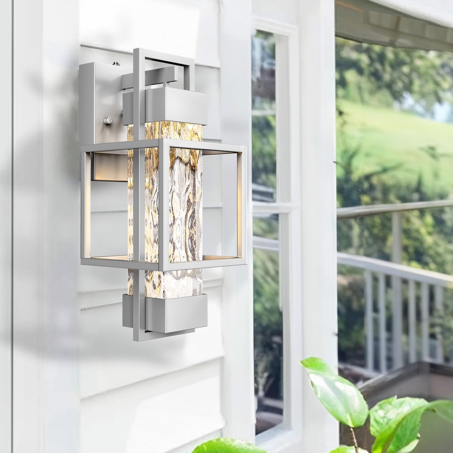 Partphoner Modern Outdoor Light Fixtures Dusk To Dawn Outdoor Lighting 2 Pack  15  Exterior Wall Sconce Waterproof Outside Porch Light For House With Water Glass For Garage Doorway Silver