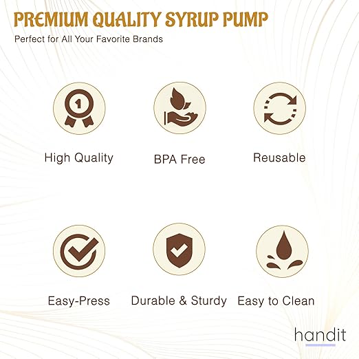 HANDIT - Gold Coffee Syrup Pumps | Fits 25.4oz/750ml Liter Torani, Skinny, Davinci and Monin Plastic 33.8oz Bottles | Does Not Fit Monin 750ml (2 Pack)