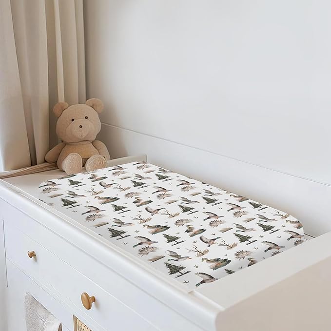Vintage Mallard Ducks Trees Changing Pad Covers for Baby Girl Boy Duck Hunting Season Fitted Change Table Cover Mats Wild Ducks Animals Soft Diaper Changing Table Sheets 32''×16''