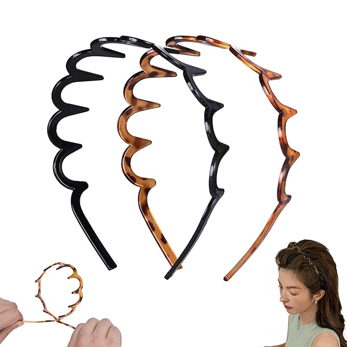 Botanikind 2 Pack Zig Zag Headbands for Women, Non-Slip Wavy Plastic Hair Comb Headbands with Teeth, U-Shape High Cranium ...