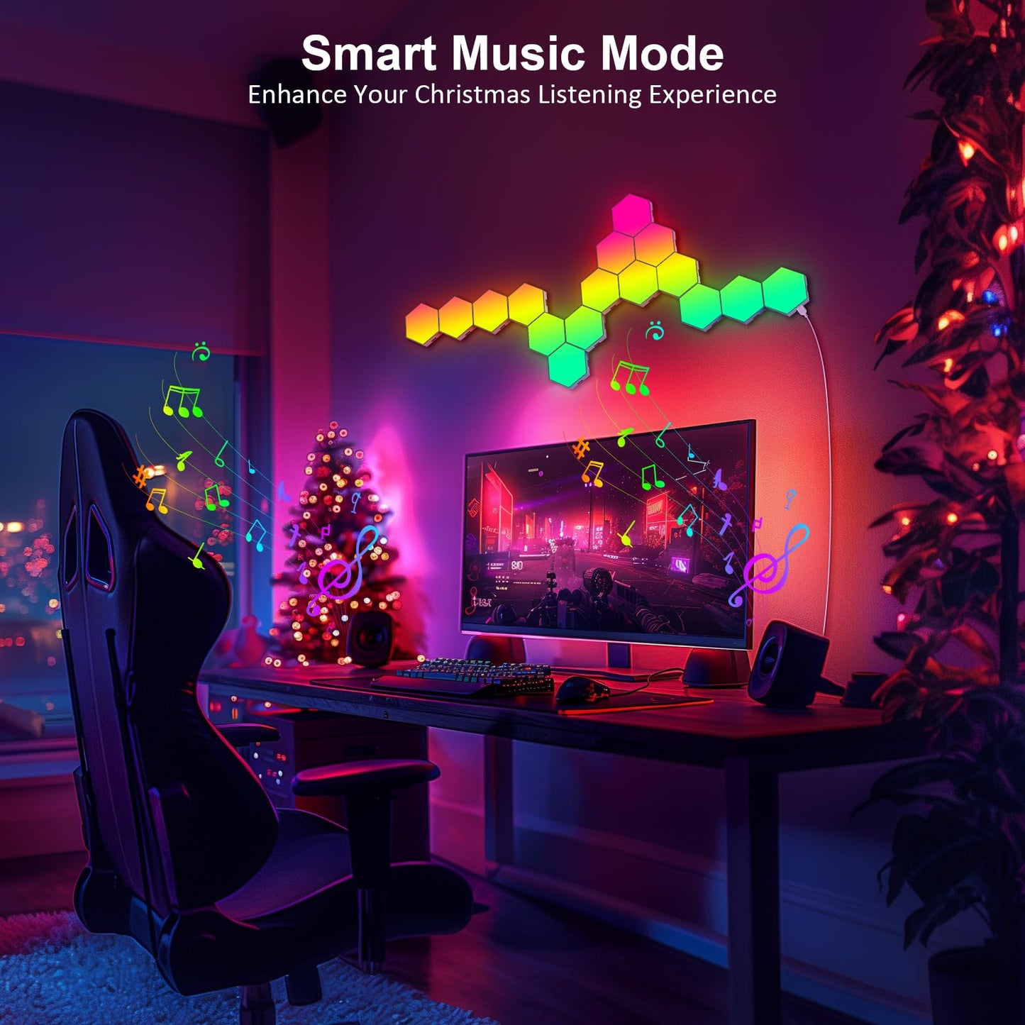 Hexagon LED Light Panels 8 Pack – RGB Wall Decor Lights with Music Sync, App & Remote – Modular Room Decor for Bedroom, Living Room, Gaming Setup, Gifts