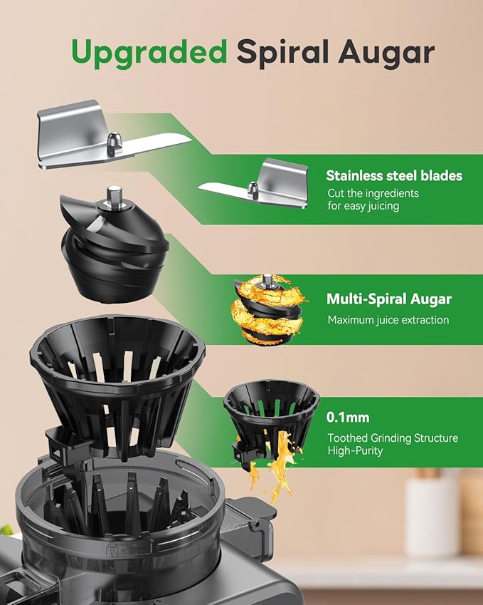 Juicer Machines, Cold Press Juicer with 4.4'' Large Feed Chute Fit Whole Vegetables & Fruits, Masticating Juicer Machines, Easy to Clean, High Juice Yield - 250W
