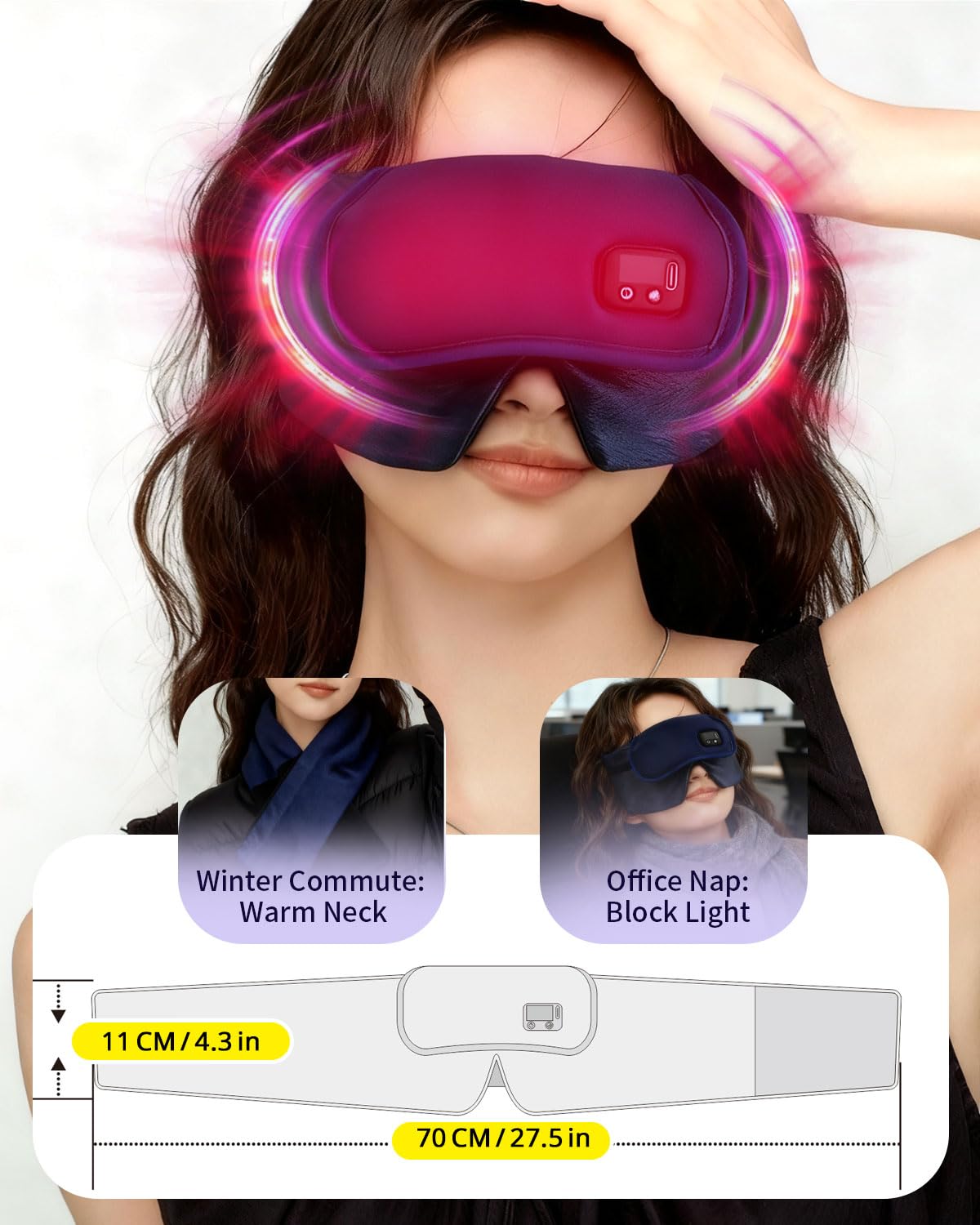 COMOIL 2500mAh Silk Cordless Heated Eye Mask, Quiet Velcro & Magnetic Detach,35-65℃ Stepless Precision Warm Eye Compress for Dry Eyes, 6 Timers,Washable Heating pad for Eye Care & Improved Sleep