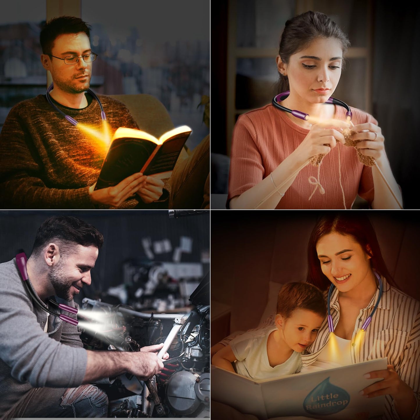 Gritin LED Neck Reading Light,Book Light for Reading in Bed-Eye Caring 3 Colors, Dimmable Brightness, Bendable Arms, 80+Hrs Runtime, Neck Round Design, Lightweight for Crafting, Knitting-Night Violet