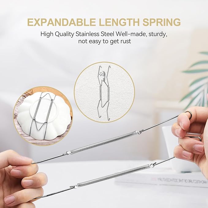 Bilillo 12-Piece Stainless Steel Wall Plate Hangers, 6/8/10 Inch Invisible Decorative Wire Plate Holders with 12 Pieces Wall Hooks for 5.5 to 10.5 Inch (Silver)