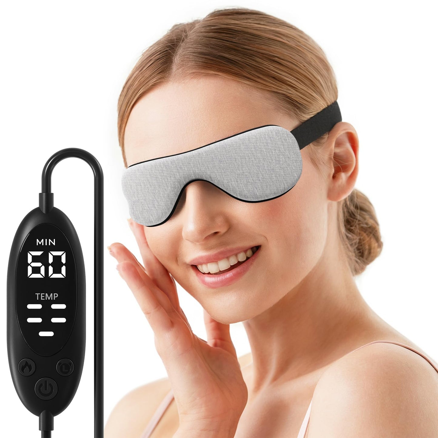 Heated Eye Mask – Warm Compress for Dry Eyes, USB Electric Heating Pad for Stye & Chalazion Eye Treatment, Eye Sleep Mask for Dark Circles and Puffiness Relief (Gray)