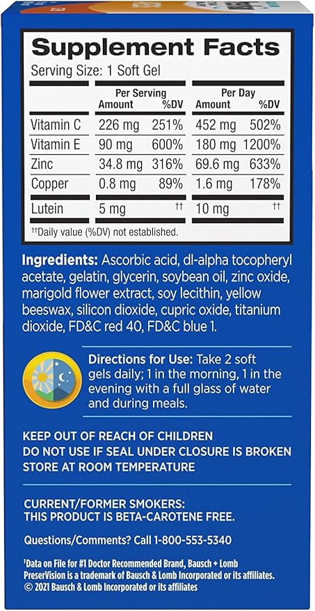 PreserVision AREDS Eye Vitamins for Macular Health, Multivitamin with Lutein, Vitamins C & E, Zinc, and Copper Supplements for Vision & Ocular Support, 120 Softgels
