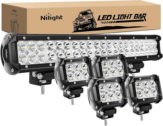 Nilight - ZH003 20Inch 126W Spot Flood Combo Led Light Bar 4PCS 4Inch 18W Spot LED Pods Fog Lights for Jeep Wrangler Boat ...