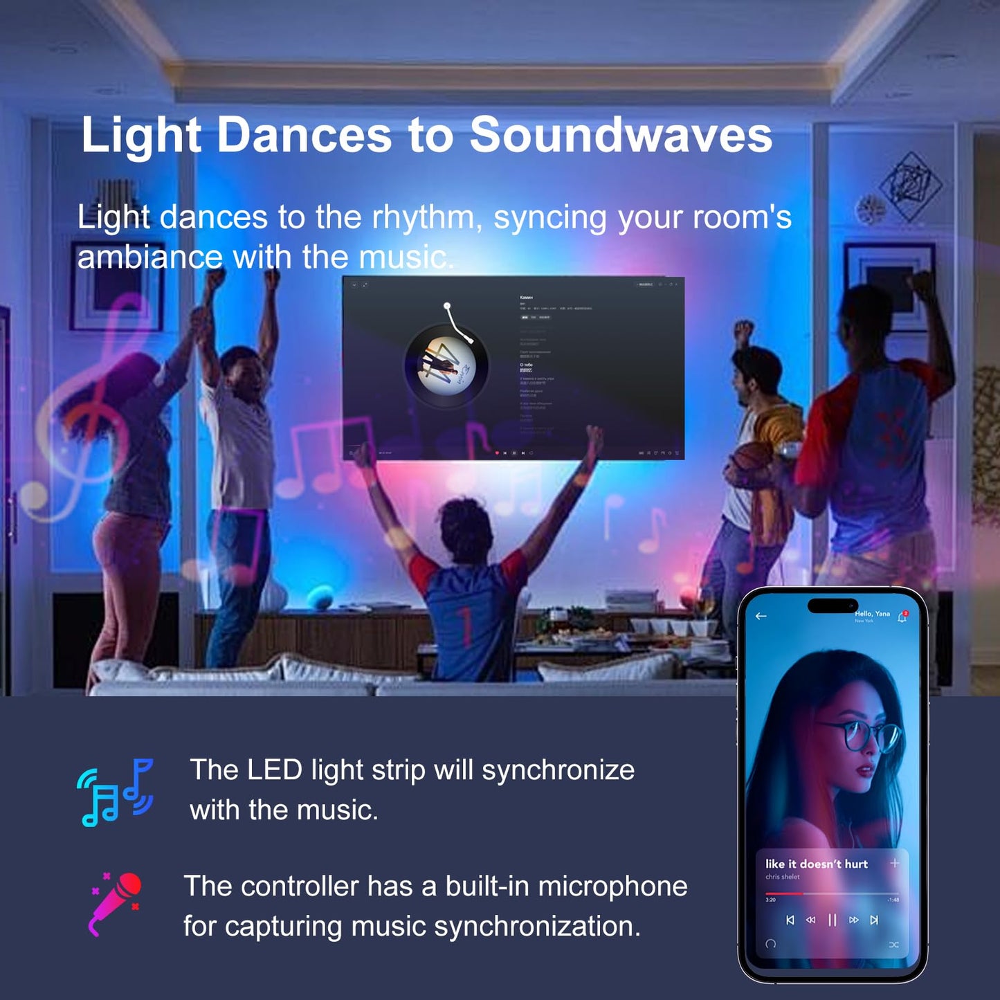 FBY 100 FT LED Light Strips, Multicolor, Bluetooth Music Sync, Remote Control, Plastic, Model FBY-100