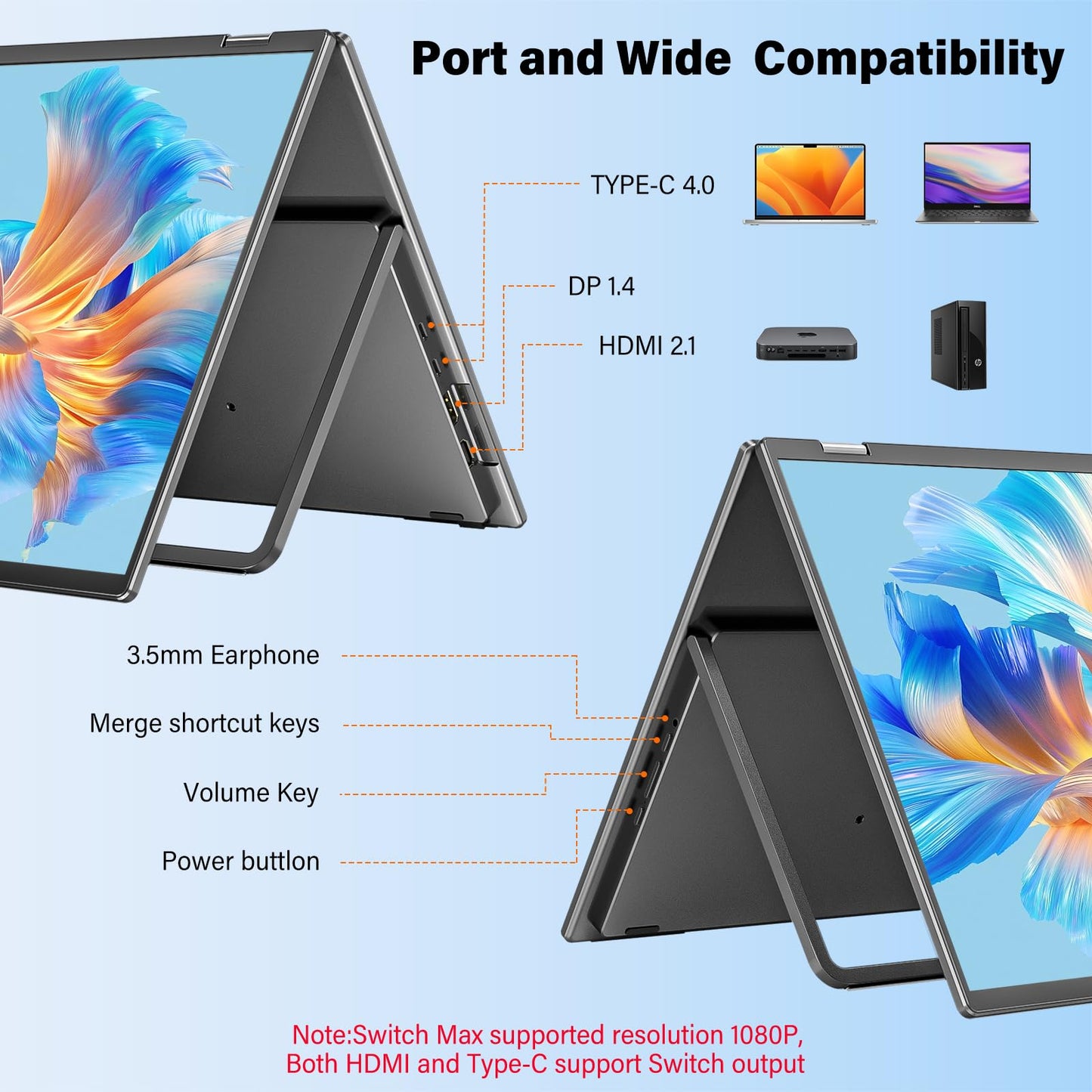 InnoView 23.8" Dual Portable Monitor 100% sRGB 3840x2160P 4K 315°Adjustable Dual Stacked Foldable Monitor Built-in Speakers Screen Extender with HDMI/USB-C/DP for Laptop Windows Mac