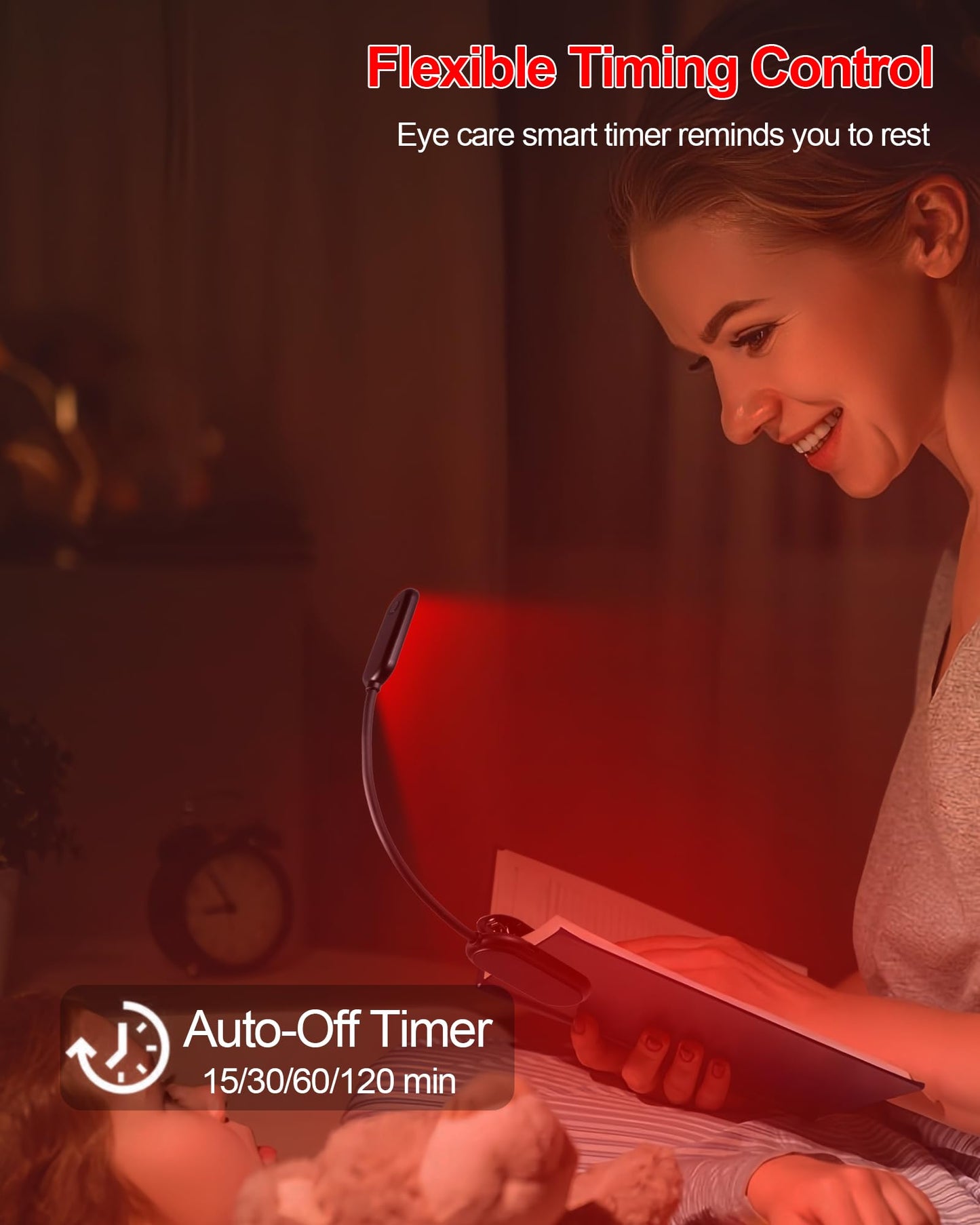 Finezeal 625Nm Red Book Light - Rechargeable Clip On Red Reading Light Therapy For Sleep - No Blue-Light  Poratble Led Book Lamp  Gift For Kids Students Travel Nursing Studying - 3 Adjustable Modes