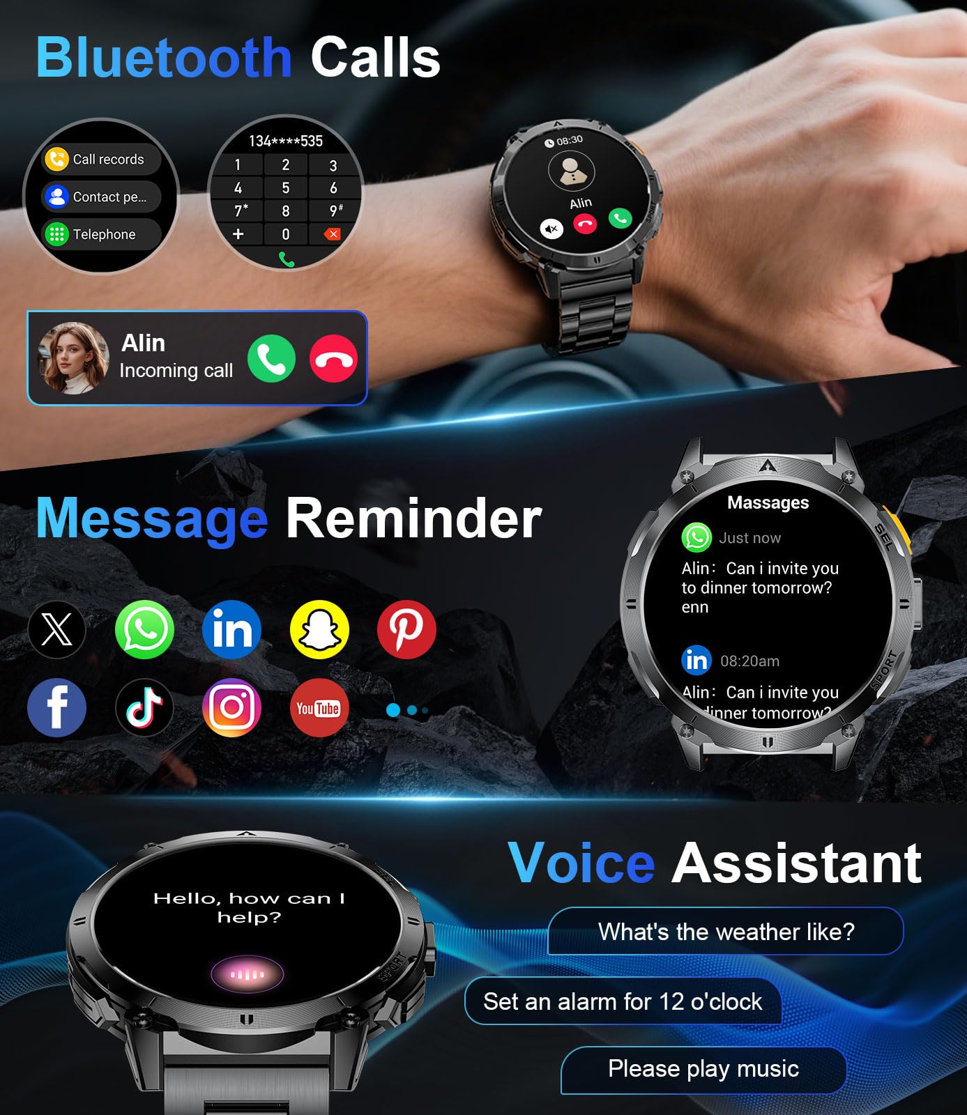 LIGE Smart Watches for Men with LED Flashlight/Call, 1,62'' HD AMOLED Screen 730mAh Military Smartwatches with 110+ Sports, 3ATM Fitness Tracker with 24/7 Heart Rate/Sleep for iOS Android, Black