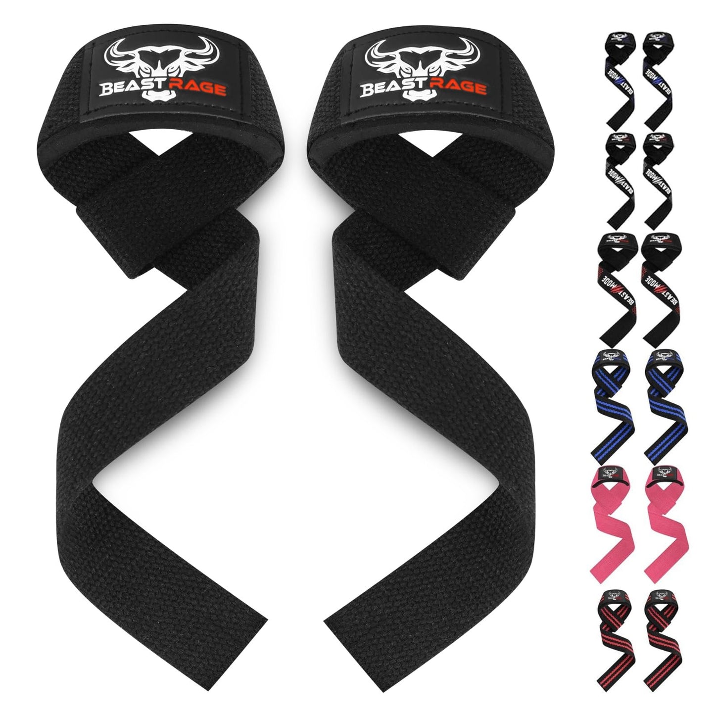 BEAST RAGE Lifting Wrist Straps for Weightlifting, Straps Gym Grip Power Workouts Lifting Straps Padded Cotton Men Women Wrap Lift, Deadlift Bodybuilding Weight Lifting Exercise Straps (Black)