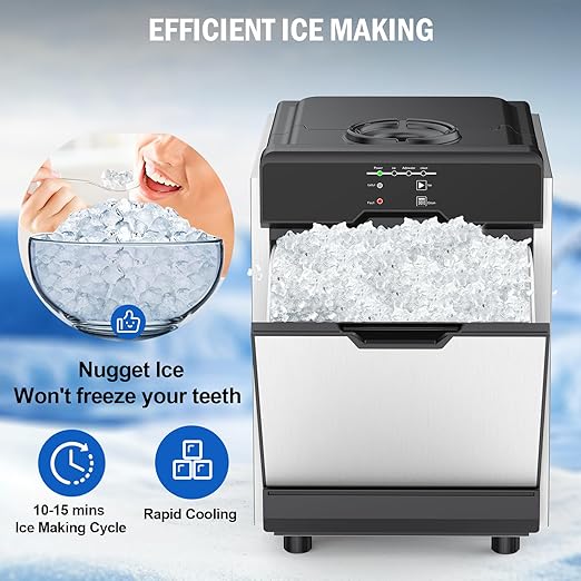 Nugget Ice Maker Countertop 40 LBS/Day, 10 LBS ice Bin, Soft Chewable Pellet Ice Maker Machine Stainless Steel, Countertop Commercial Ice Machine Nugget for Home Bar Kitchen Office, Self-Cleaning