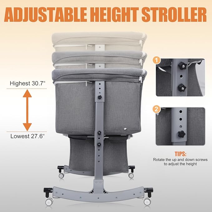 3 in 1 Baby Bassinet | Bedside Sleeper with Storage Basket and Wheels | Bedside Crib for Baby | Height Adjustable Bedside Bassinet Movable Beside Bassinet with Mosquito Net (Grey)
