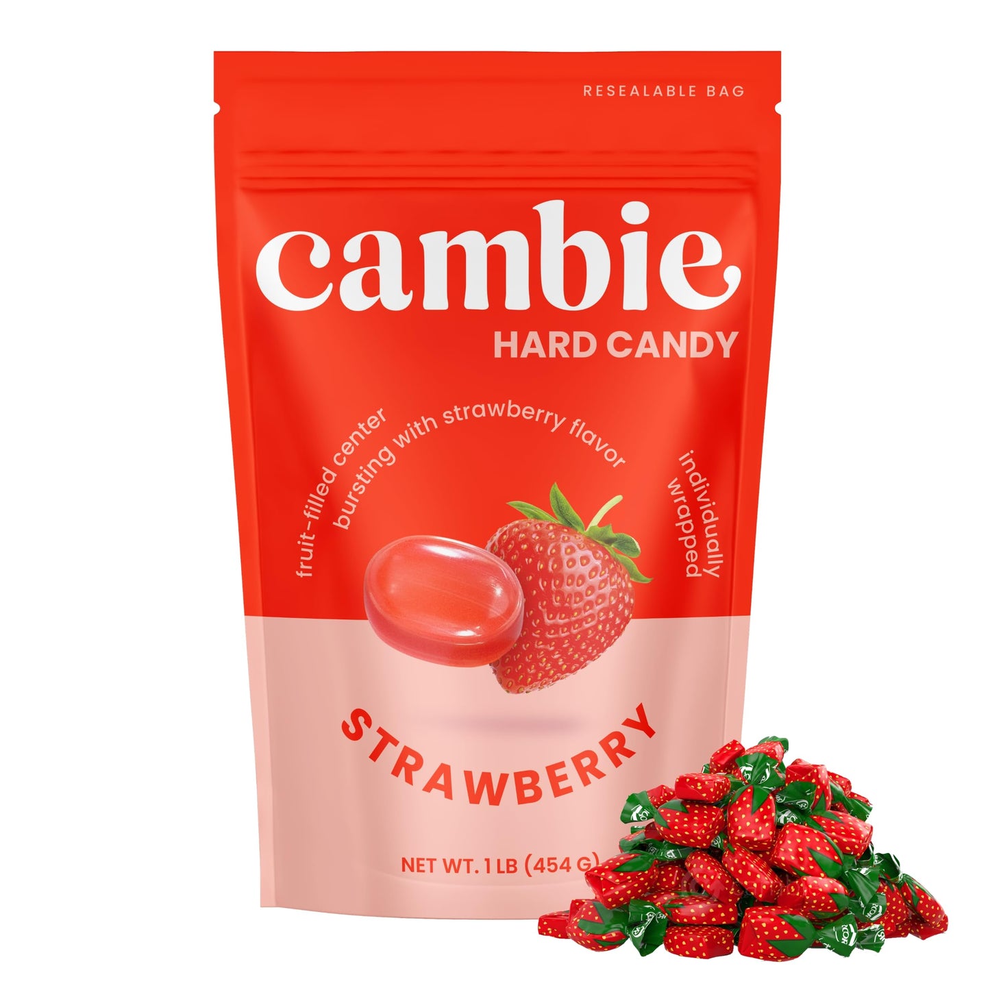 Strawberry Hard Candy Individually Wrapped by Cambie  1 lb of Strawberry Candy with a Deliciously Sweet Hard Exterior with a Soft  Fruit-Filled Center