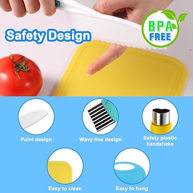 30 Pieces Toddler Knife Set, Kids Knives for Real Cooking, Kids Cooking Sets Real-Montessori Kitchen Tools with Cutting Board Crinkle Cutters Kid Safe Knives