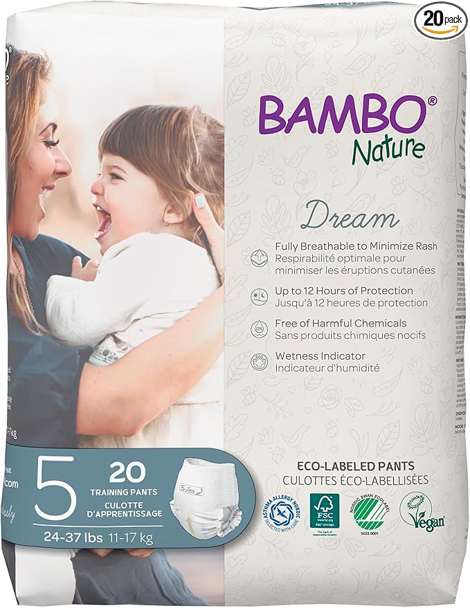 Bambo Nature Premium Eco-friendly Training Pants, Size 5 (27-40 Lbs), 20 Count