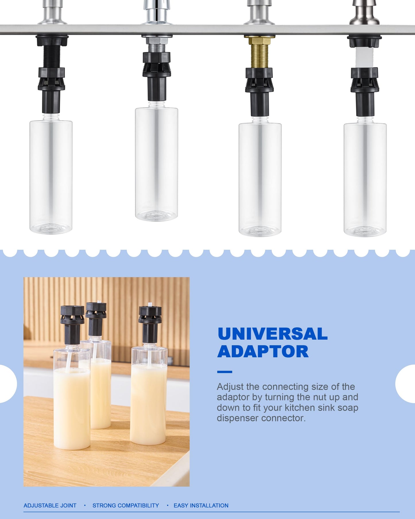 Updated Soap Dispenser Bottle for Kitchen Sink Replacement - 500ML/17oz Soap Bottle - A Replacement for Your Soap Dispenser, Please Confirm the Adapter Maximum Connection Size Before