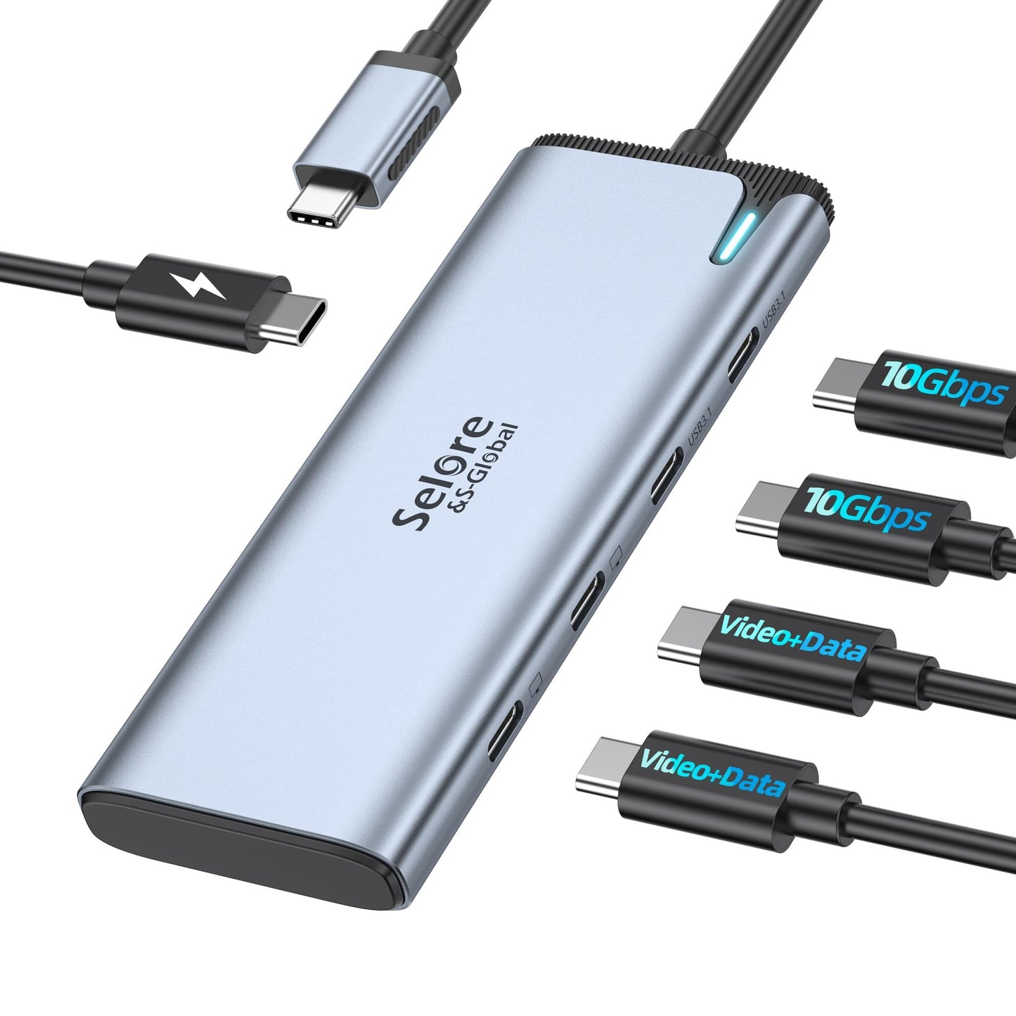 Selore&S-Global Usb C Splitter With 4K/60Hz Video Output,Usb C Hub Dual Monitor With Dp Alt Mode,10Gbps Data Transfer,100W Pd,Do