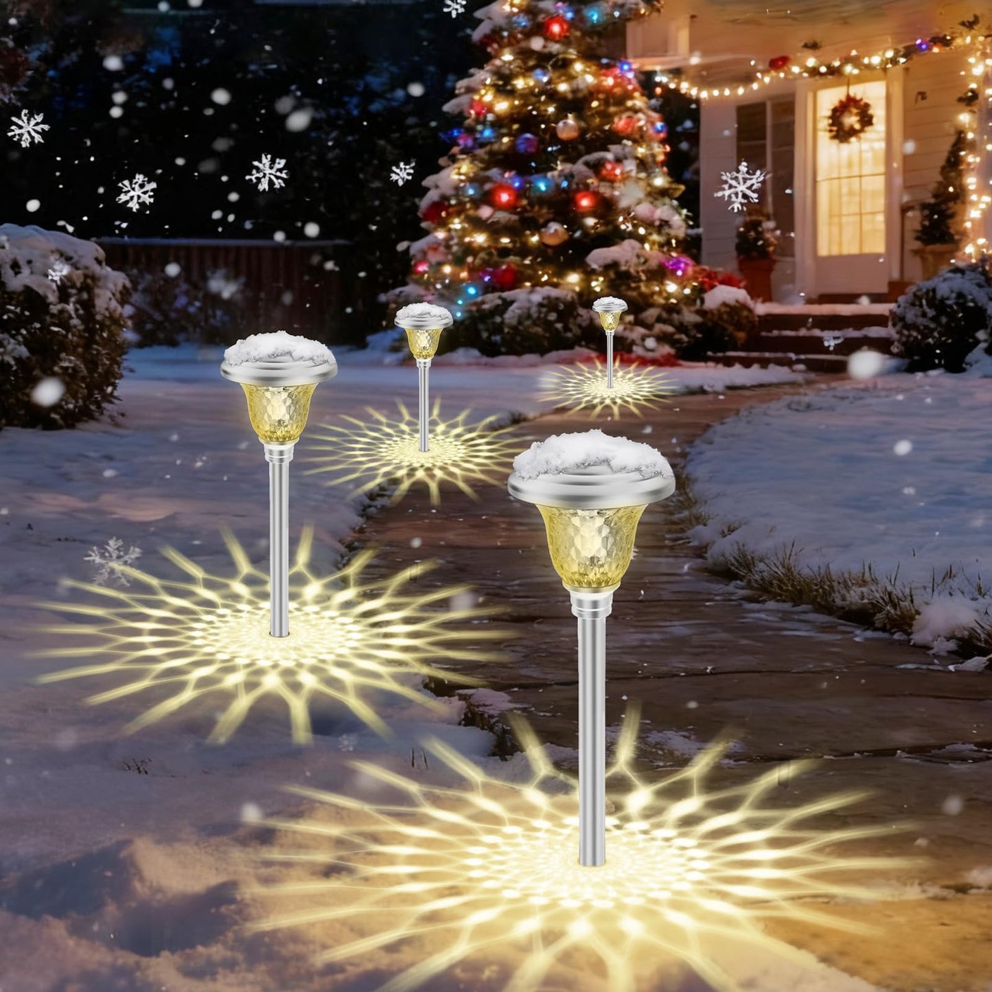 BEAU JARDIN 8 Pack Solar Pathway Lights Outdoor Stainless Steel Lights Solar Powered Waterproof Glass High Lumen Garden Landscape Path Yard Walkway Driveway Outside Color Changing Cool White Silver