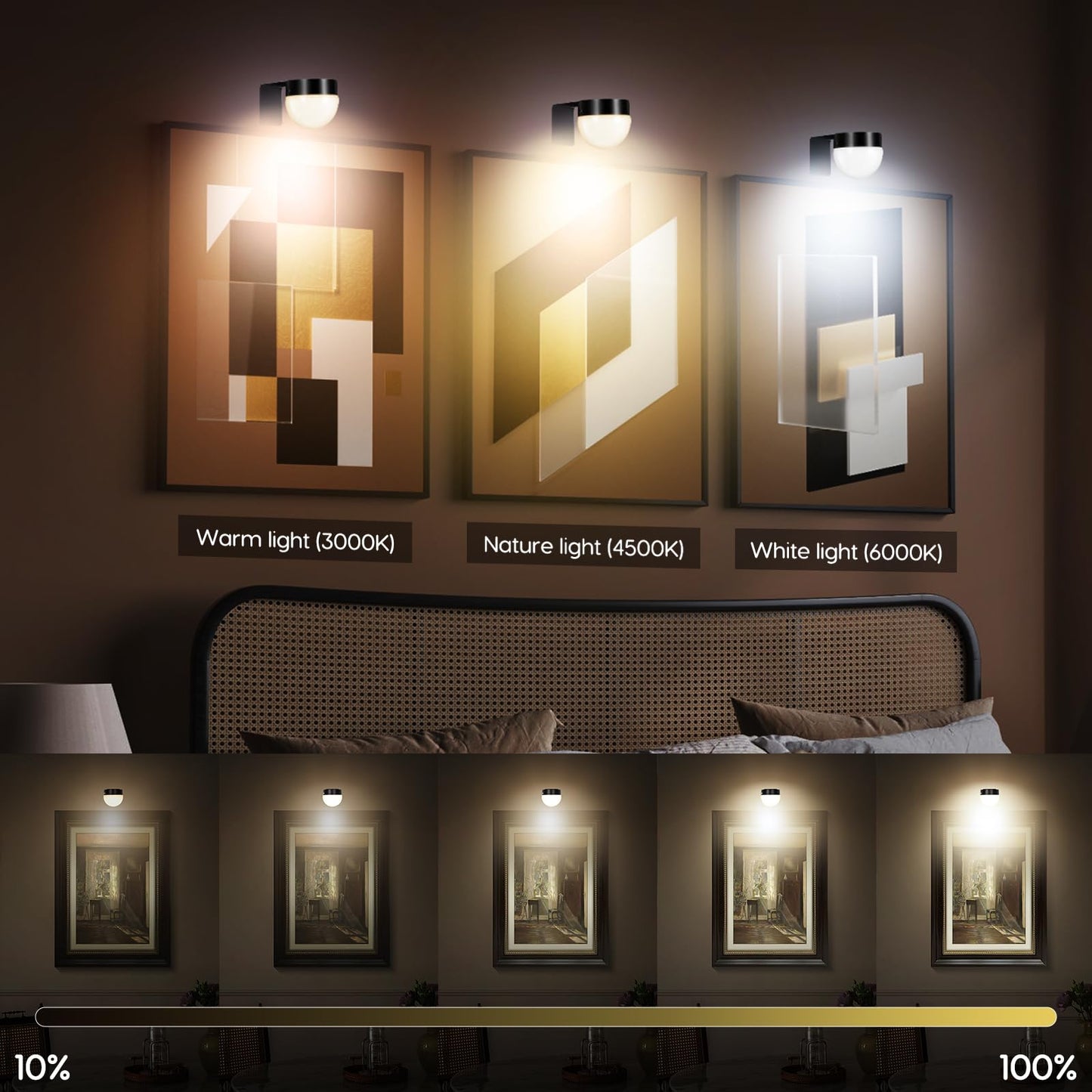 Arixinks 3-Pack Picture Light with Remote Control, Dimmable 300 Lumens, Rechargeable, Plastic, Bulb Color
