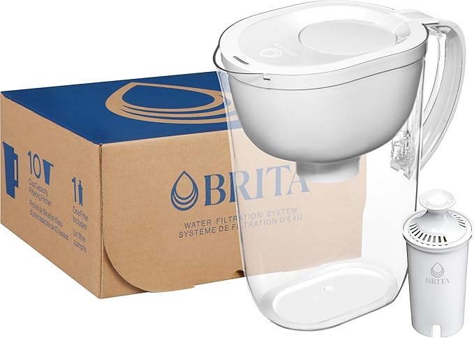 Brita Large Water Filter Pitcher for Tap and Drinking Water with SmartLight Filter Change Indicator, Includes 1 Standard Filter, BPA-Free, Lasts 2 Months, 10-Cup Capacity, Bright White