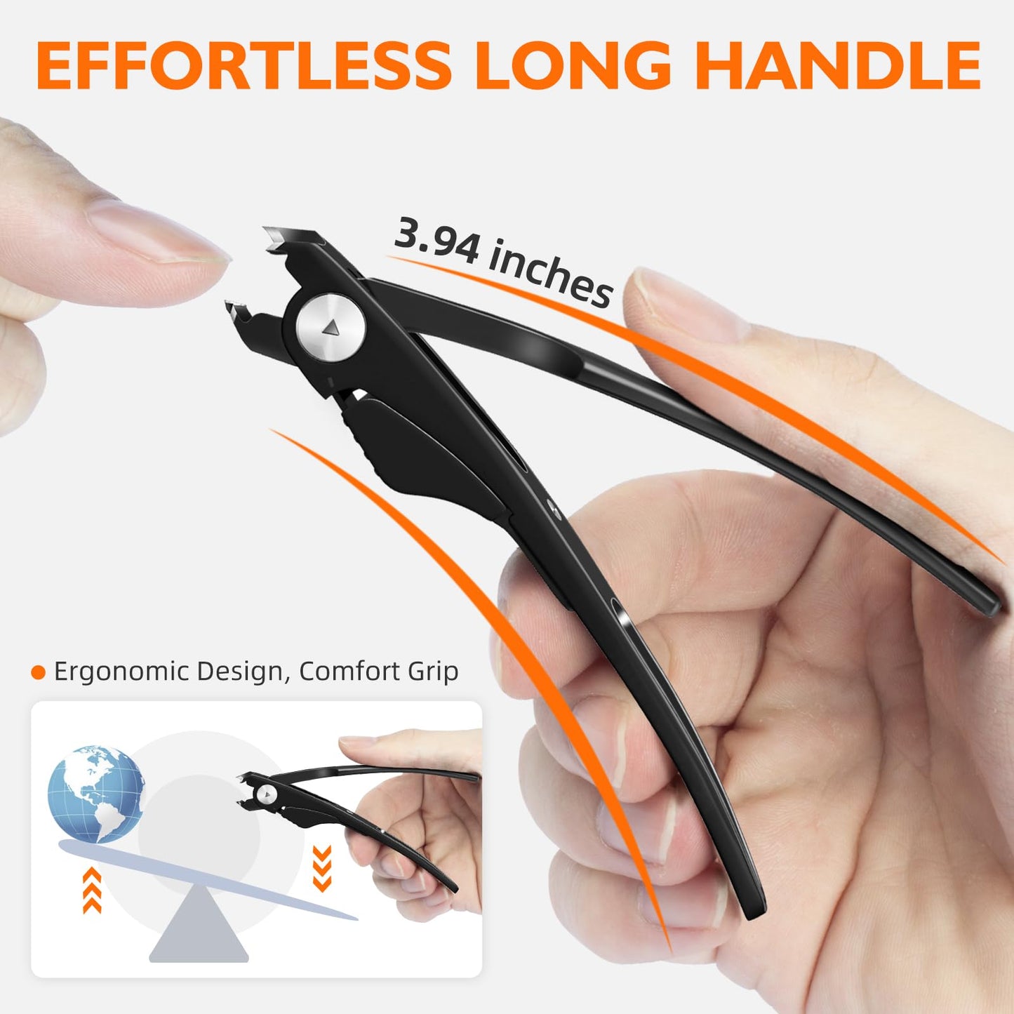 Slanted Nail Clippers for Men Thick Ingrown Nails, Large Toenail Clippers for Seniors with Wide Jaw Opening, Heavy Duty Long Han